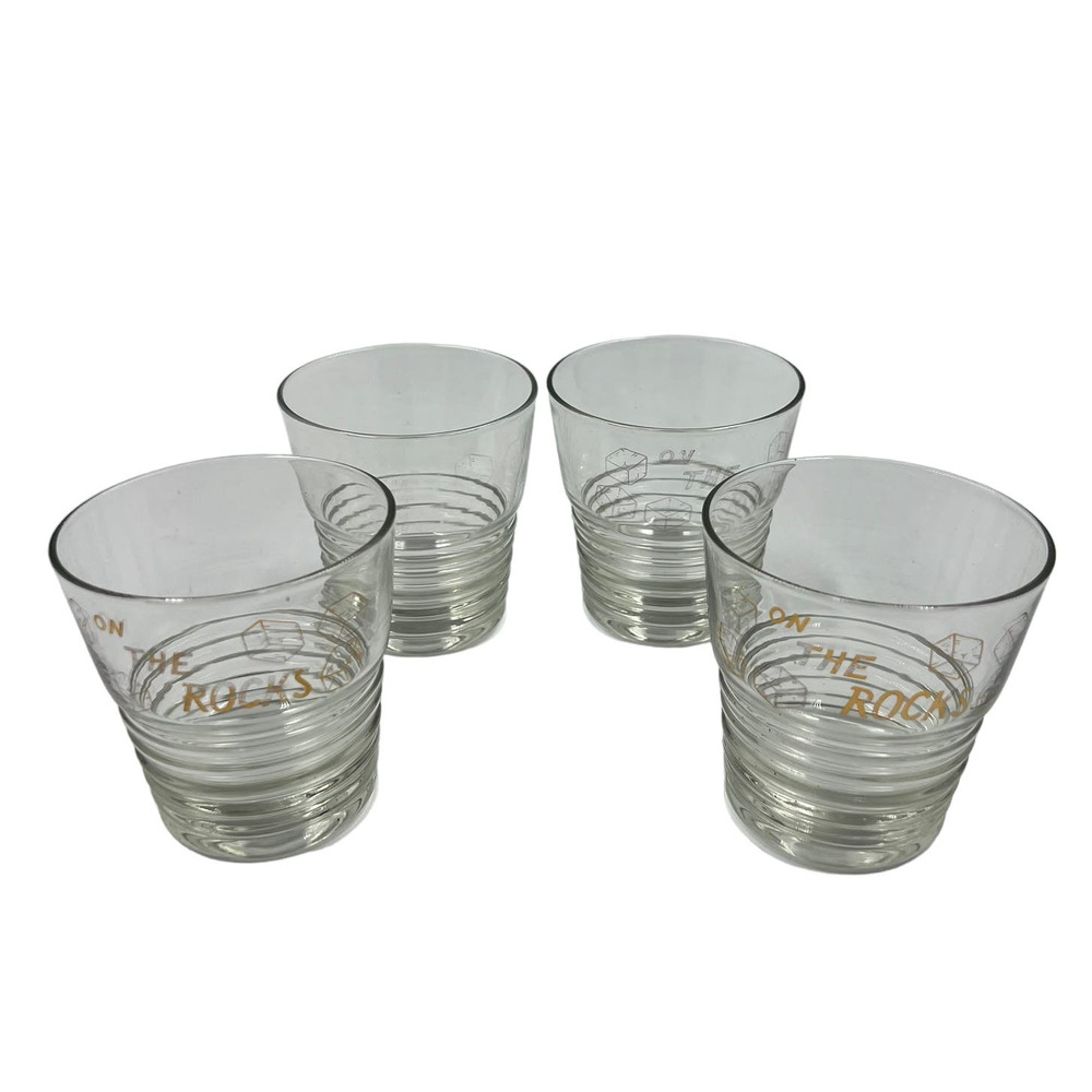 Vintage Whiskey Glasses "On The Rocks" Midcentury‎ Modern 4 Piece Set Bar Cups